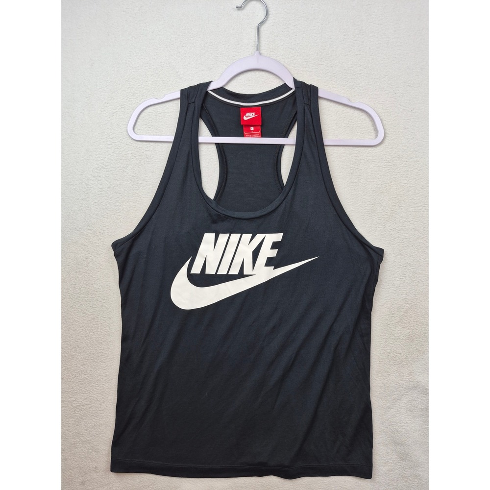 Nike Sportswear Essential Tank Size Large Black Racerback Futura Logo Athletic
